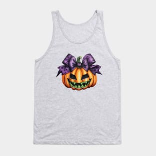 Halloween Scary Pumpkin Face with Big Bow character illustration Tank Top